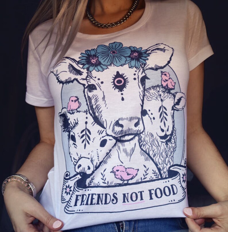 camisa vegana Friends Not Food camiseta vegana, camisa vegetariana, liberación animal, derechos de los animales, camisa vegetariana 2 - Blue + Pink