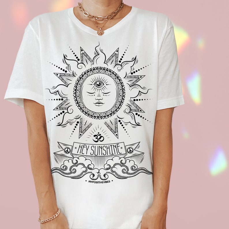 Yoga shirt - Hey Sunshie Black - Positive vibes, Spiritual clothes, vibe, good vibes, trendy graphic tee, hippie boho clothes 