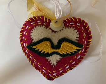 Felted Heart with vintage Girl Scout badge