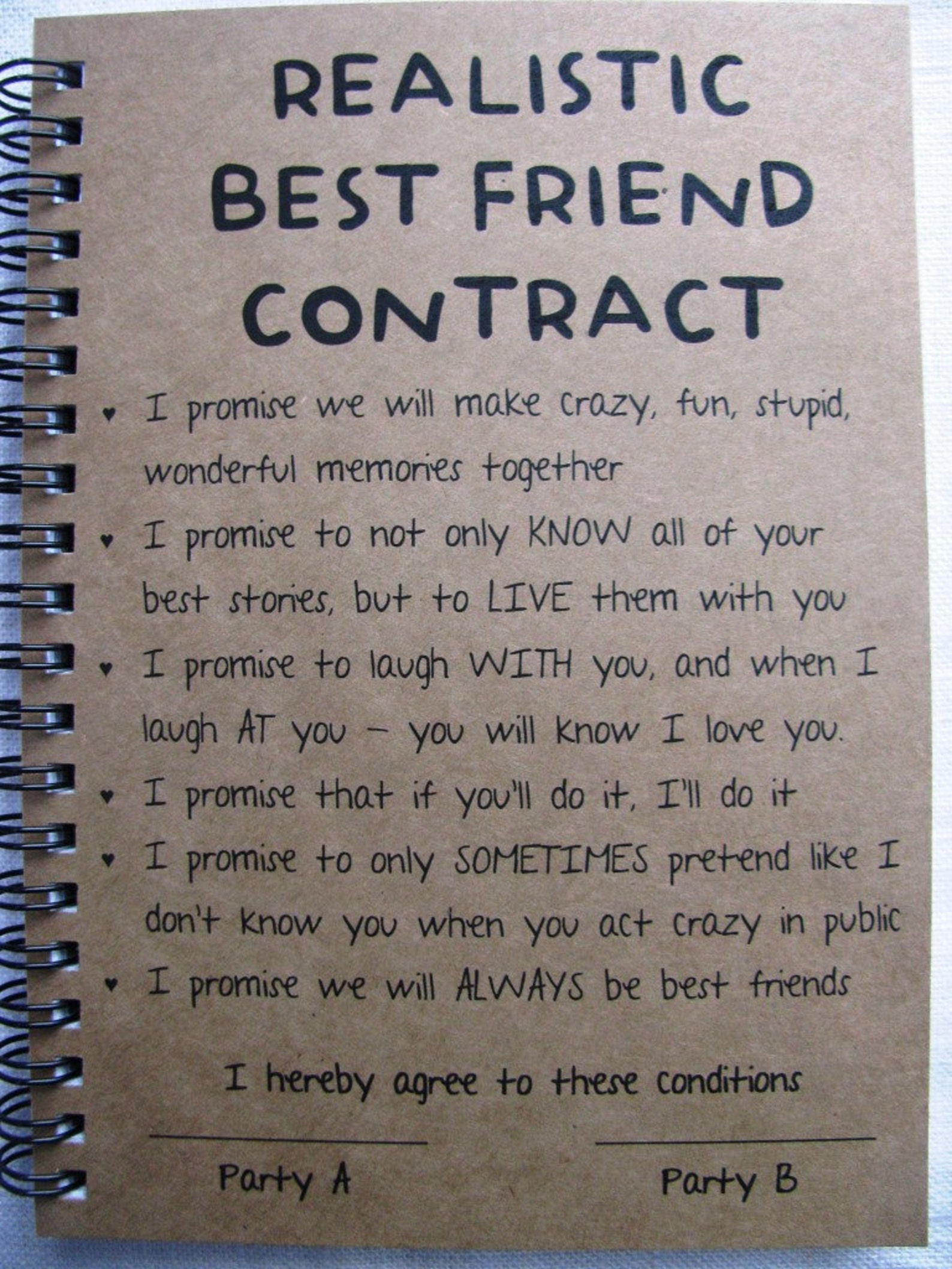 Realistic Best Friend Contract 5 X 7 Journal Etsy Realistic Best Friend Contract 5 X 7 Journal Etsy