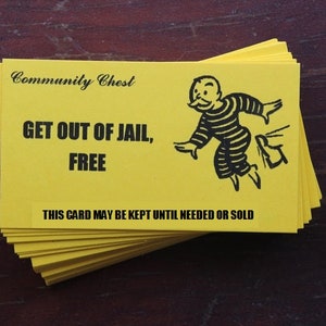 Get out of Jail Free Funny Business Cards Boxed set of 50 your choice color image 1