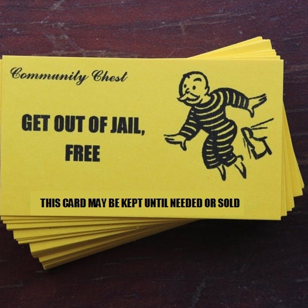 Get out of Jail Free - Funny Business Cards- Boxed set of 50- your choice color