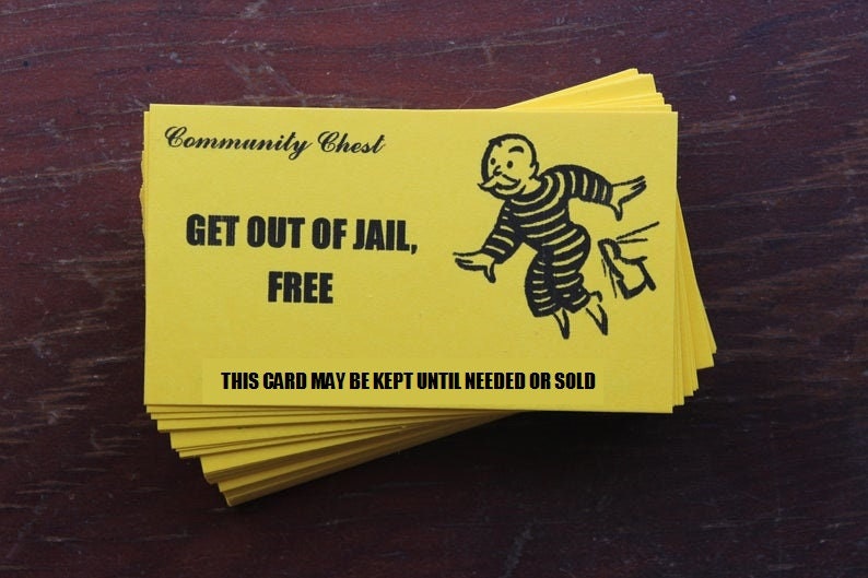 Get out of Jail Free Funny Business Cards Boxed set of 50 your choice color image 1