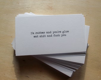 I'm rubber and you're glue....(rude humor) - Funny Business Cards- Boxed set of 50- your choice color