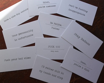 Assorted Rude Humor Funny Business Cards- Boxed set of 50- your choice color