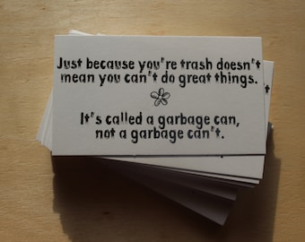 Just because you're trash.... - Funny Business Cards- Boxed set of 50- your choice color