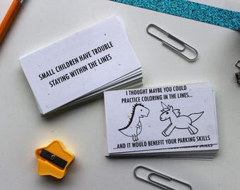 Parking and Coloring in the lines - Funny Business Cards- Boxed set of 50- your choice color