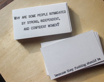 What are some people intimated by....women (double sided) - Funny Business Cards- Boxed set of 50- your choice color