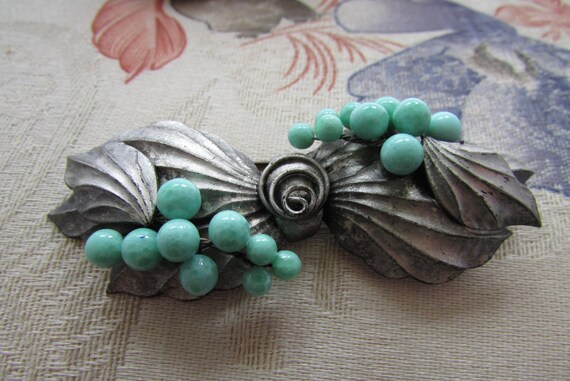 Art Deco Brooch, Turquoise Grapes Motif , 1920-193