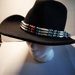 Indian style hat band with coral middle and howlite beads HB 02, in 2 versions image 2