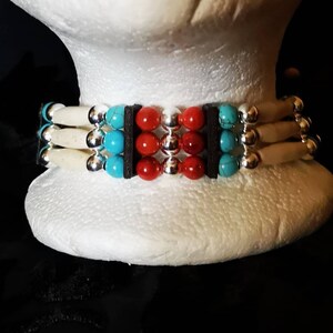 Indian style hat band with coral middle and howlite beads HB 02, in 2 versions image 4