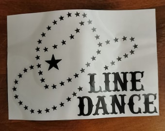 Line-Dance, schwarz, Hut mit Sternen, Aufkleber, Sticker