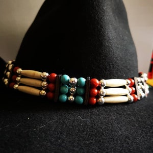 Indian style hat band with coral middle and howlite beads HB 02, in 2 versions image 3