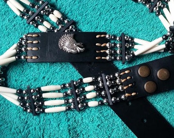 Interchangeable belt with bones and hematite beads