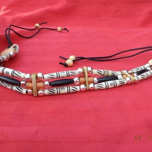 Traditioneller 3-reihiger Tribal Choker, Hairpipes, Büffelknochen, Bonepipes Bild 2