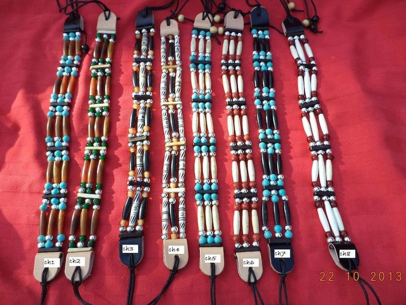 Traditional 3-row tribal choker, hairpipes, buffalo bones, bonepipes image 1