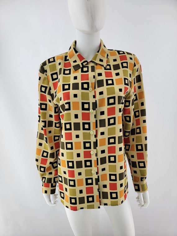 Vintage Squared Patterned Button Up Shirt Blouse … - image 2