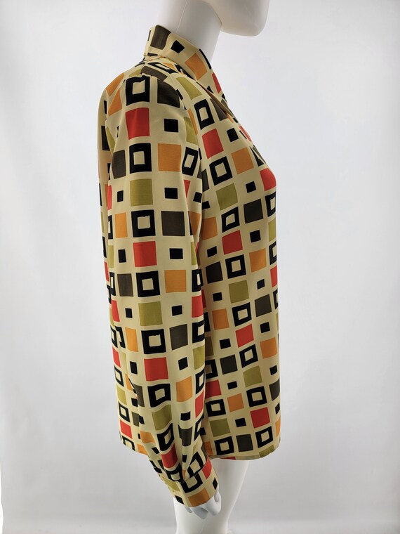 Vintage Squared Patterned Button Up Shirt Blouse … - image 4