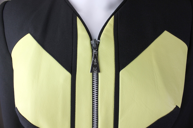Size: 2 | 90/'s Vintage Alberto Makali Black and Yellow Leather Blazer Jacket Cache XSS