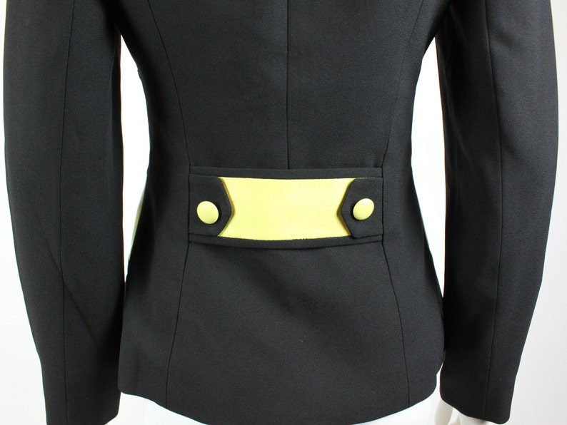 Size: 2 | 90/'s Vintage Alberto Makali Black and Yellow Leather Blazer Jacket Cache XSS