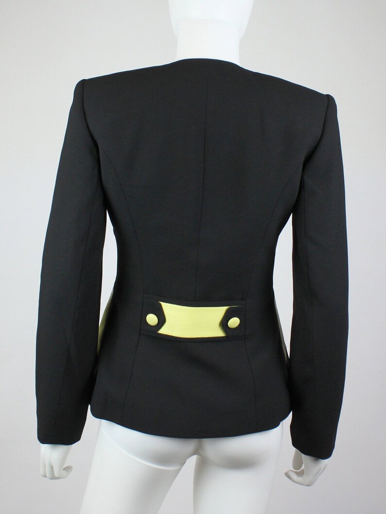 Size: 2 | 90/'s Vintage Alberto Makali Black and Yellow Leather Blazer Jacket Cache XSS