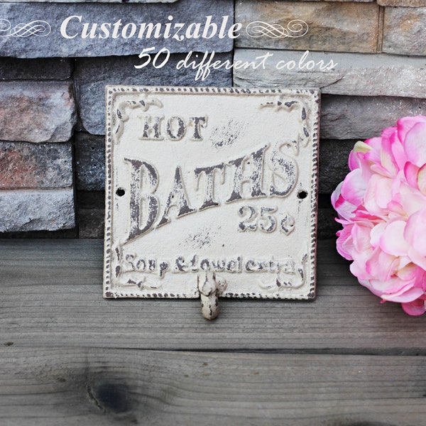 Hot Bath Retro Sign – 12in X 8in Vintage Bathroom Wall Decor – Handmade 1950s Style