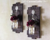 Large Wall Sconce Set, Wall Hangings, Mason Jar Decor, Wall Sconces, Rustic Wall Decor, Hanging Planter, Mason Jar Sconce, Wall Decor Wood