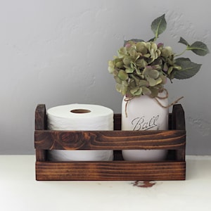 Wood Toilet Paper Storage Box With Painted Mason Jar, Tank Tray, Country Bathroom Decor, Toilet Paper Holder, Bathroom Mason Jar Decor