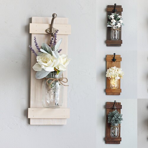 Mason Jar Wall Sconce Set Farmhouse Decor Country Decor Rustic Etsy