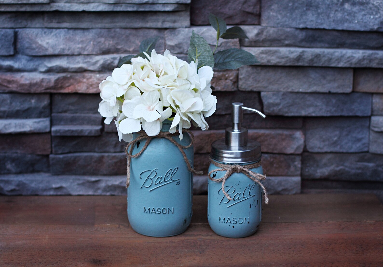 Bathroom Jar Set Mason Jar Soap Dispenser Painted Mason Etsy