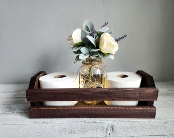 Farmhouse bathroom, toilet tank tray with mason jar & flowers, Toilet Paper Storage Box, TP Holder Container, Bathroom Mason Jar Decor