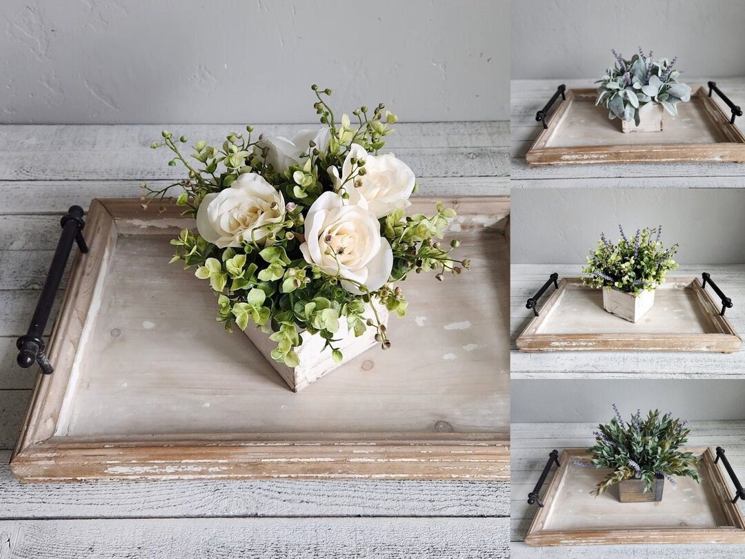 Planter Box Table Centerpiece With Artificial Greenery and Flowers