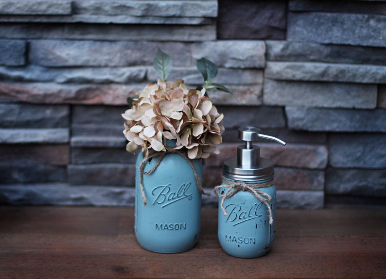 Kitchen Jar Set Mason Jar Soap Dispenser Painted Mason Jars Etsy