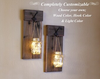 Mason Jar Wall Sconces, Candle Holder, Mason Jar Lights, Rustic Wall Decor, Rustic Decor, Set of 2 Wall Sconces, Mason Jar Wall Decor