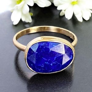 Lapis Lazuli Ring 9k Solid Gold Handmade Statement Stacking Ring Gift for Her Jewelry