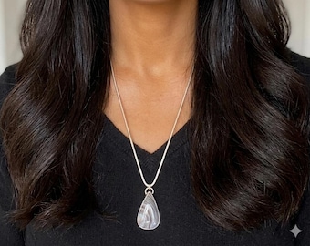 Pink Botswana Agate Necklace: Sterling Silver Teardrop Pendant