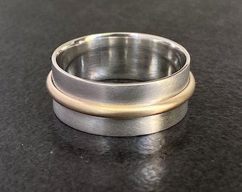 Multi Band Ring Handmade Statement 9k Gold & Sterling Silver Two Tone Jewellery Gift