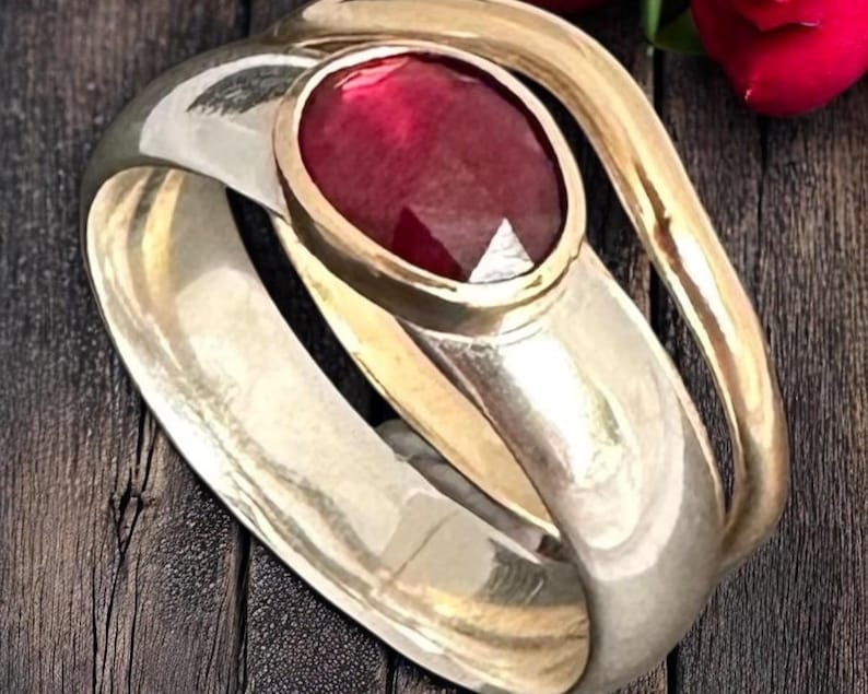 Handcrafted Rhodolite Garnet Ring Set: 9ct Gold & Sterling Silver ...