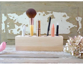Cosmetic Makeup, Organizer Brush Holder, Organizer Wood Countertop, Gift for woman,wood makeup organizer, makeup brush organizer,
