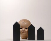 Black wooden houses, home decoration, tabletop art sculptures wood, Halloween Home decor