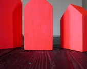 Pink Neon Geometric wooden houses, handmade home decoration, tabletop art sculptures wood