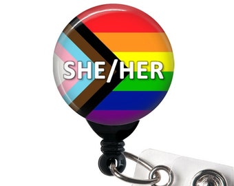 Gay LGBTQ Gender Pronouns Rainbow Pride Badge Reel