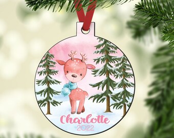 Winter Deer Personalized Christmas Ornament Gift for Her Kids Yearly Memory
