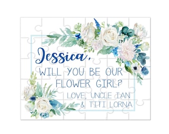 Will You Be Our Flower Girl Personalized Proposal Puzzle With Vintage Watercolor Flowers