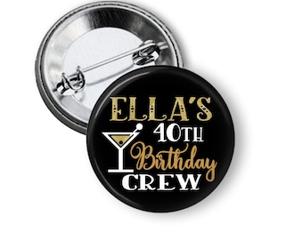 Birthday Squad Crew Personalized Button Pins