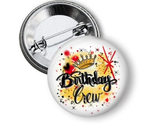 Birthday Crew Squad It's My Birthday Party Favors Yellow Princess Theme Button Pin
