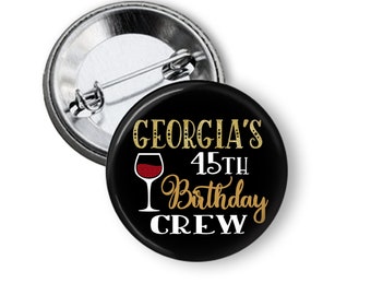 Birthday Wine Crew Personalized Button Pins