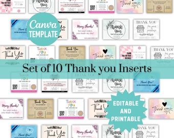 Editable and Printable Thank You Card Inserts Set of 10 Small Business Package Inserts Instant Download 4x6 Editable Bundle