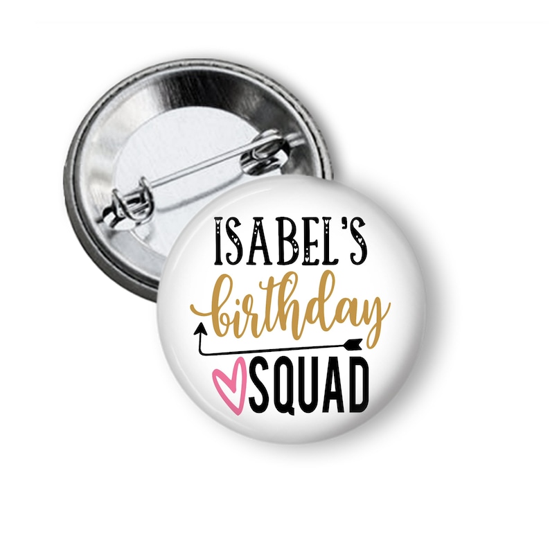 Birthday Girl Personalized Button Pin Party Favors with Optional Foil Ring