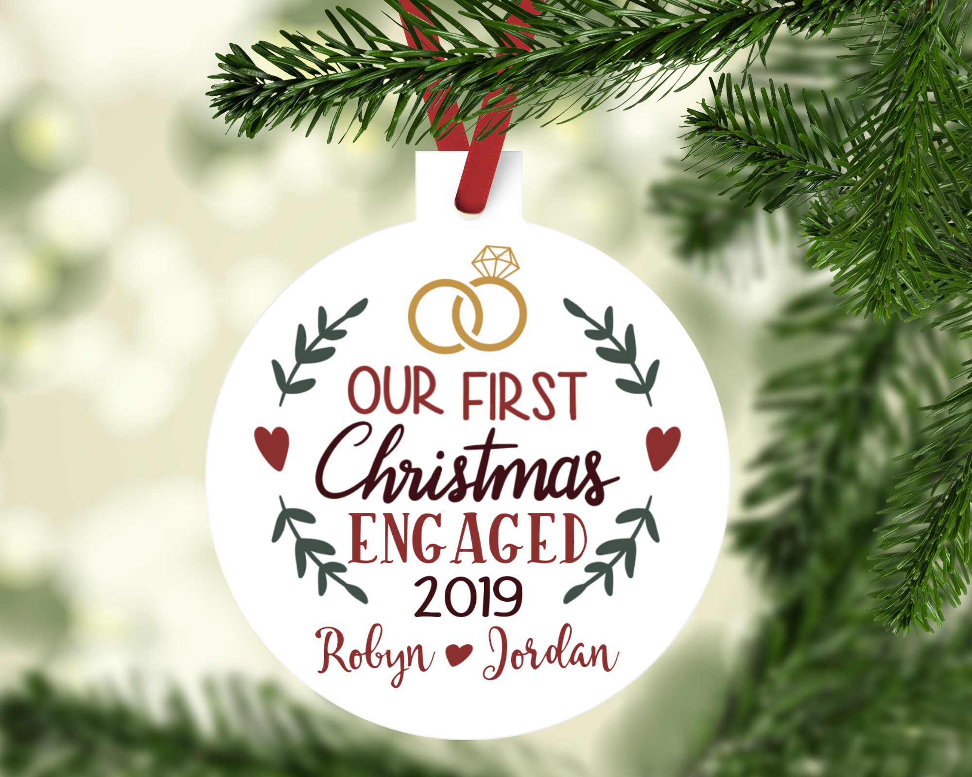 Our First Christmas Engaged Personalized Engagement Ornament Etsy
